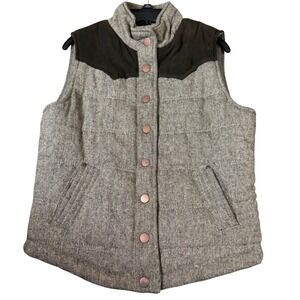 CASONO Kids Quilted Tweed Vest Brown Suede Accents Snap Front Size Youth Large